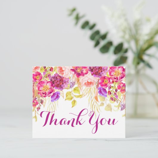 Waterverf Roos Hydrangea Floral Dank u kaart (Staand voorkant)