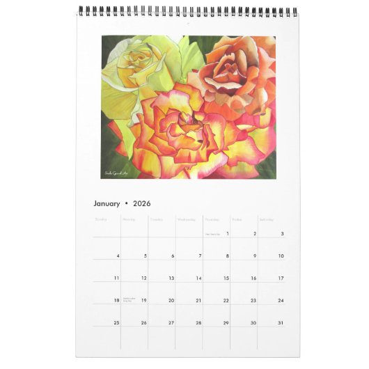 Waterverf Roos kalender Sacha Grossel (Jan 2026)
