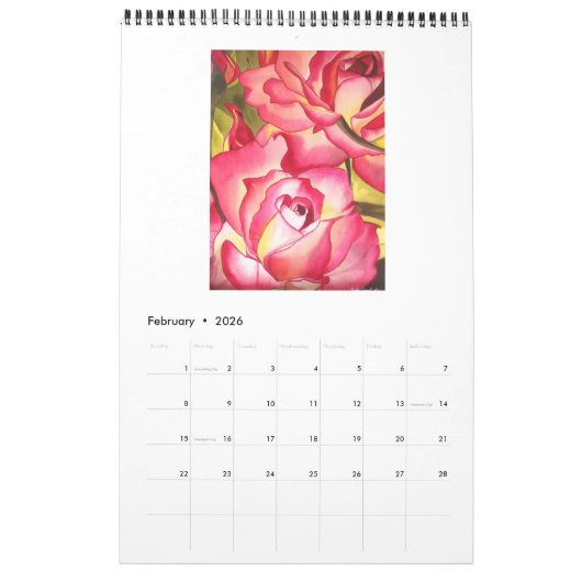 Waterverf Roos kalender Sacha Grossel (Feb 2026)