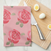 Waterverf Roos keukenhanddoek (Quarter Fold)