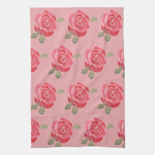 Waterverf Roos keukenhanddoek (Verticaal)