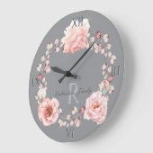 Waterverf Roos krans gepersonaliseerd | Gray Grote Klok (Hoek)