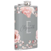 Waterverf Roos krans gepersonaliseerd | Gray Heupfles (Rechts)