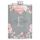 Waterverf Roos krans gepersonaliseerd | Gray Heupfles (Voorkant)