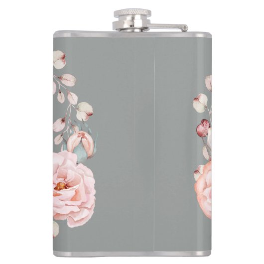 Waterverf Roos krans gepersonaliseerd | Gray Heupfles (Achterkant)