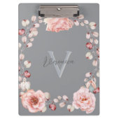 Waterverf Roos krans gepersonaliseerd | Gray Klembord (Voorkant)