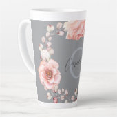 Waterverf Roos krans gepersonaliseerd | Gray Latte Mok (Linkerhoek)