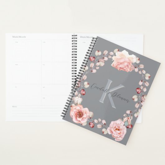 Waterverf Roos krans gepersonaliseerd | Gray Planner (Display)