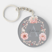 Waterverf Roos krans gepersonaliseerd | Gray Sleutelhanger (Voorkant)