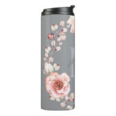 Waterverf Roos krans gepersonaliseerd | Gray Thermosbeker (Gedraaid links)