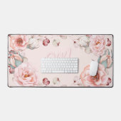 Waterverf Roos krans gepersonaliseerd | Roze Bureaumat (Keyboard & Muis)