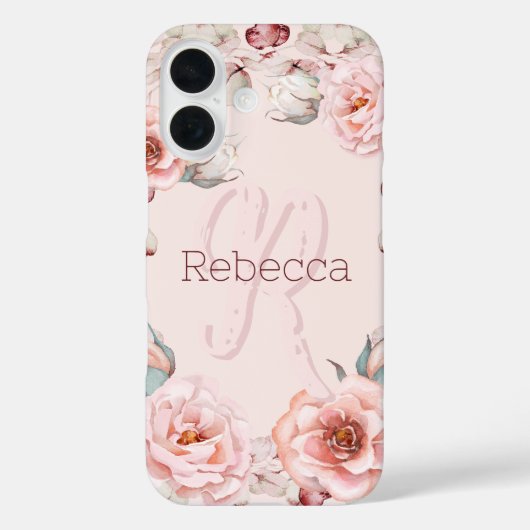 Waterverf Roos krans gepersonaliseerd | Roze Case-Mate iPhone Case (Achterkant)