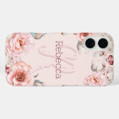 Waterverf Roos krans gepersonaliseerd | Roze Case-Mate iPhone Case (Achterkant (horizontaal))