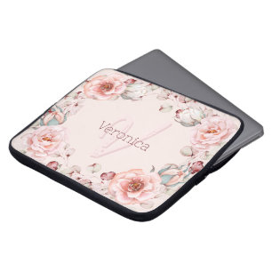 Waterverf Roos krans gepersonaliseerd Roze Laptop Sleeve