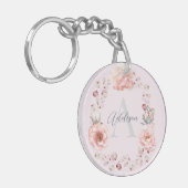 Waterverf Roos krans gepersonaliseerd | Roze Sleutelhanger (Voorkant Links)