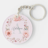 Waterverf Roos krans gepersonaliseerd | Roze Sleutelhanger (Achterkant)
