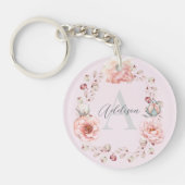 Waterverf Roos krans gepersonaliseerd | Roze Sleutelhanger (Voorkant)