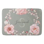 Waterverf Roos krans gepersonaliseerd | Sage Green Badmat (Voorkant)