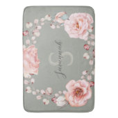 Waterverf Roos krans gepersonaliseerd | Sage Green Badmat (Voorkant Verticaal)