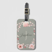 Waterverf Roos krans gepersonaliseerd | Sage Green Bagagelabel (Voorkant (verticaal))