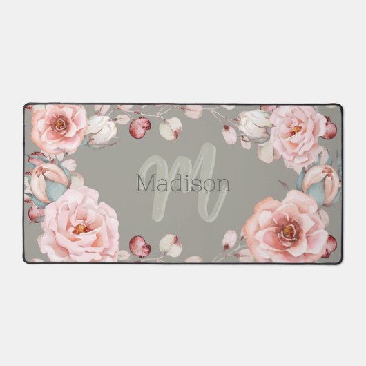 Waterverf Roos krans gepersonaliseerd | Sage Green Bureaumat (Voorkant)