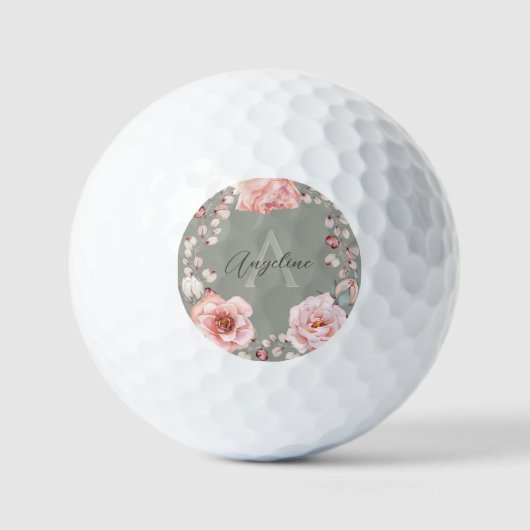 Waterverf Roos krans gepersonaliseerd | Sage Green Golfballen (Voorkant)