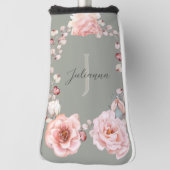 Waterverf Roos krans gepersonaliseerd | Sage Green Golfheadcover (Draai 90)