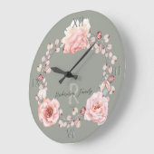 Waterverf Roos krans gepersonaliseerd | Sage Green Grote Klok (Hoek)