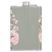 Waterverf Roos krans gepersonaliseerd | Sage Green Heupfles (Achterkant)