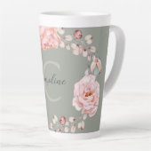 Waterverf Roos krans gepersonaliseerd | Sage Green Latte Mok (Rechterhoek)