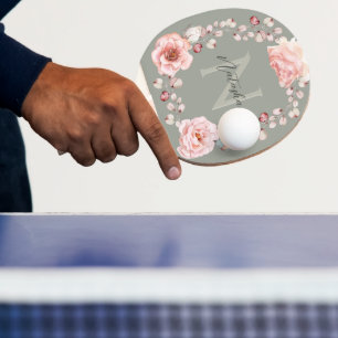 Waterverf Roos krans gepersonaliseerd Sage Green Tafeltennisbatje