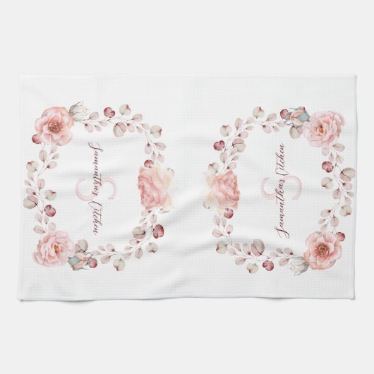 Waterverf Roos krans gepersonaliseerd Theedoek (Horizontaal)