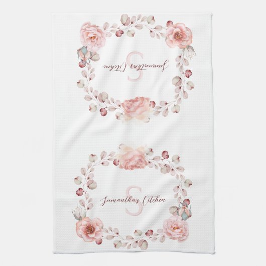 Waterverf Roos krans gepersonaliseerd Theedoek (Verticaal)