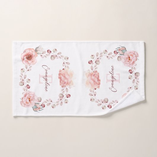 Waterverf Roos krans gepersonaliseerd | Wit Bad Handdoek (Handdoek)