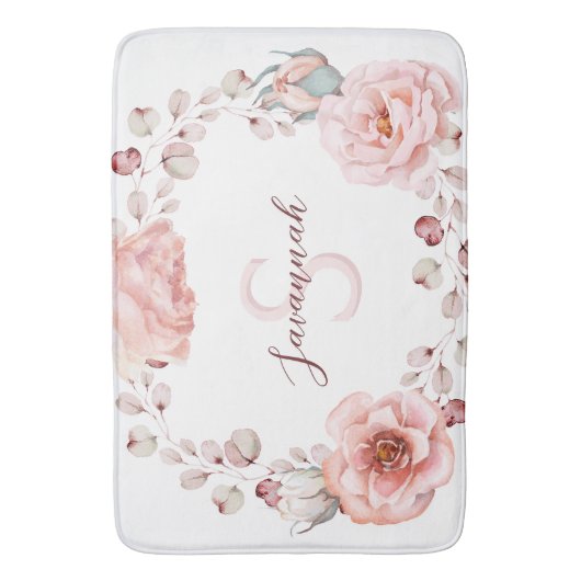 Waterverf Roos krans gepersonaliseerd | Wit Badmat (Voorkant Verticaal)