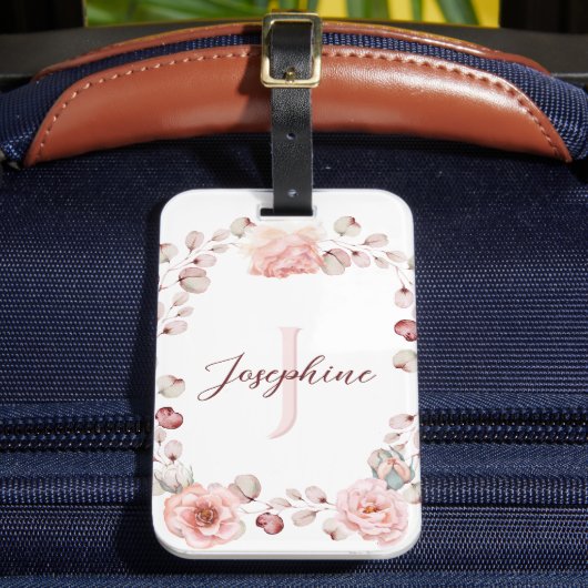 Waterverf Roos krans gepersonaliseerd | Wit Bagagelabel (Voorkant Insitu 2)