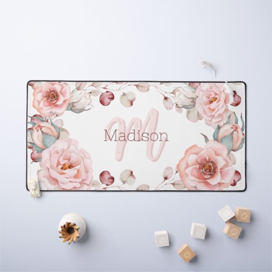 Waterverf Roos krans gepersonaliseerd | Wit Bureaumat (Kindertafel)