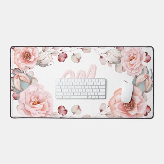 Waterverf Roos krans gepersonaliseerd | Wit Bureaumat (Keyboard & Muis)