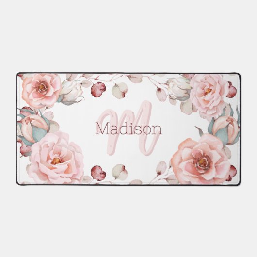 Waterverf Roos krans gepersonaliseerd | Wit Bureaumat (Voorkant)