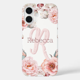 Waterverf Roos krans gepersonaliseerd Wit iPhone 16 Hoesje