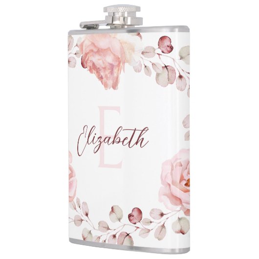 Waterverf Roos krans gepersonaliseerd | Wit Heupfles (Links)