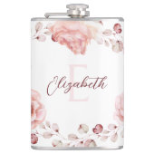 Waterverf Roos krans gepersonaliseerd | Wit Heupfles (Voorkant)