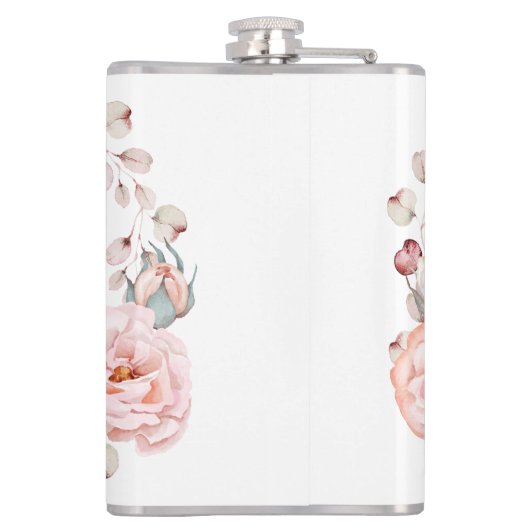 Waterverf Roos krans gepersonaliseerd | Wit Heupfles (Achterkant)