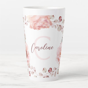 Waterverf Roos krans gepersonaliseerd Wit Latte Mok