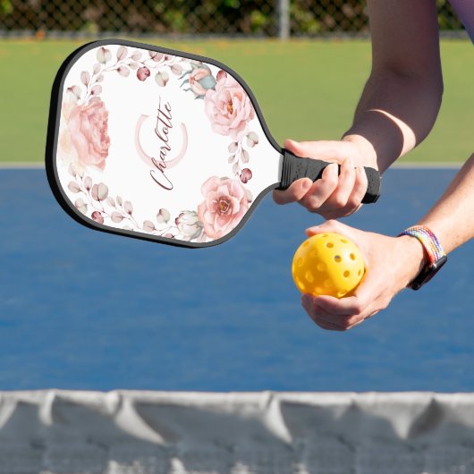 Waterverf Roos krans gepersonaliseerd | Wit Pickleball Paddle (Insitu)