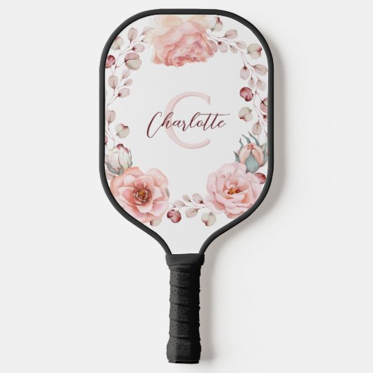 Waterverf Roos krans gepersonaliseerd | Wit Pickleball Paddle (Achterkant)