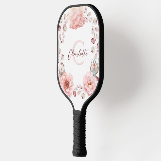 Waterverf Roos krans gepersonaliseerd | Wit Pickleball Paddle (Links)