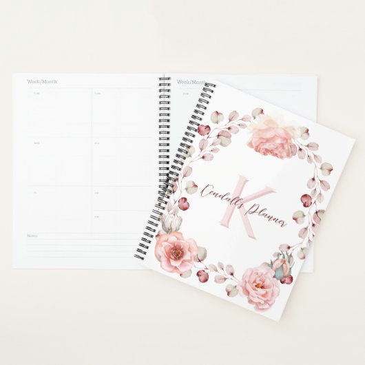 Waterverf Roos krans gepersonaliseerd | Wit Planner (Display)