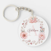 Waterverf Roos krans gepersonaliseerd | Wit Sleutelhanger (Voorkant)