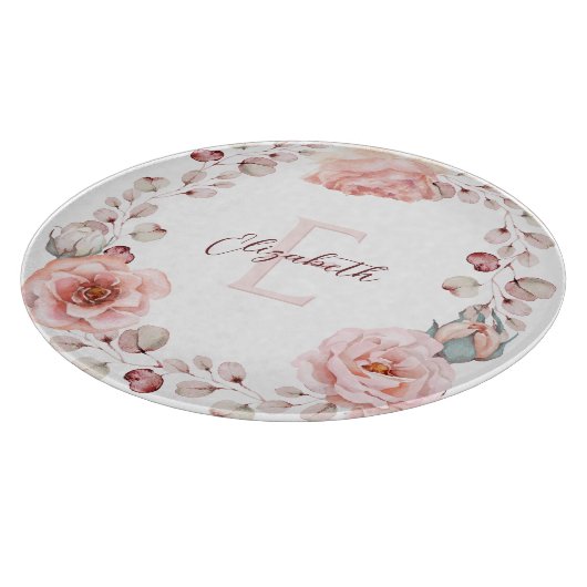 Waterverf Roos krans gepersonaliseerd | Wit Snijplank (Hoek)